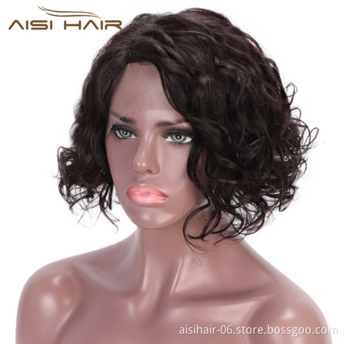 Aisi Hair Brazilian Human Hair Lace Front Short Bob Wigs Afro Kinky Curly Frontal Big Wave Wigs for Black Women